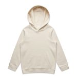 A cream-coloured hoodie featuring a spacious hood and a front pocket. It has a simple design with no visible branding.