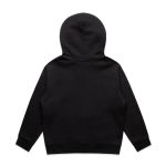 A black hoodie with a zip and a hood. The back features a smooth, seamless design. It has a logo.