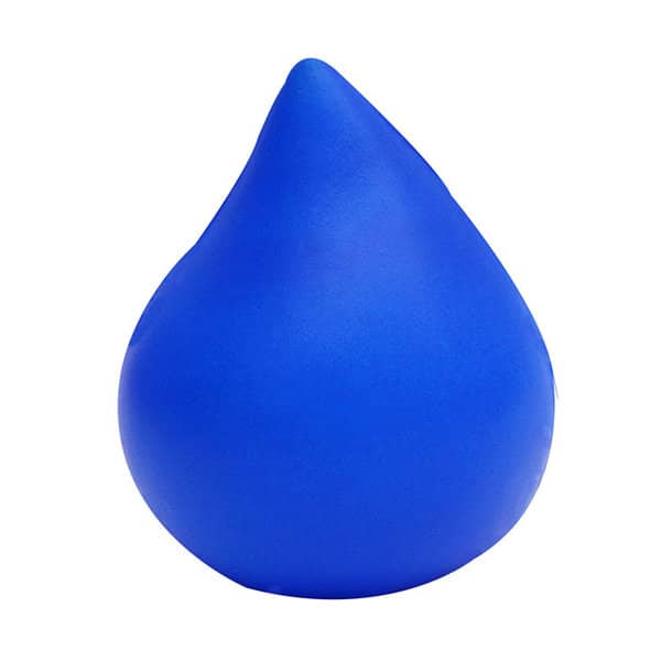 A blue water drop-shaped anti-stress ball with a smooth surface and a rounded top, featuring a logo. A blue water drop-shaped anti-stress ball with a smooth surface and a rounded top, featuring a logo.
