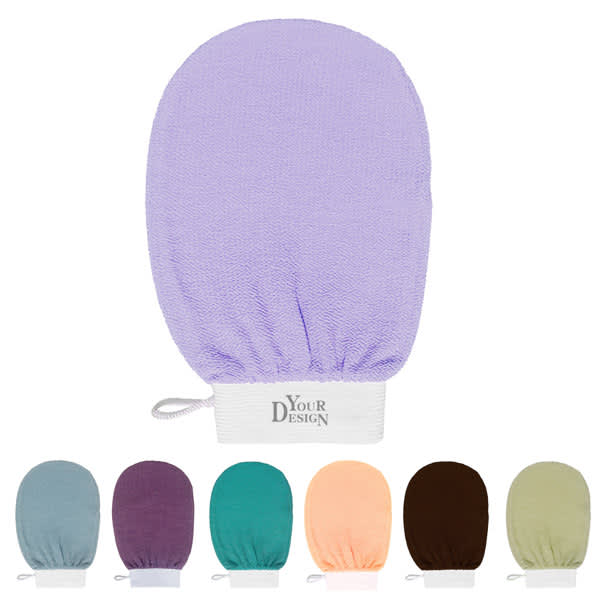 A set of deep exfoliating gloves in various colours, including lavender, teal, purple, peach, brown, and olive. A set of deep exfoliating gloves in various colours, including lavender, teal, purple, peach, brown, and olive.