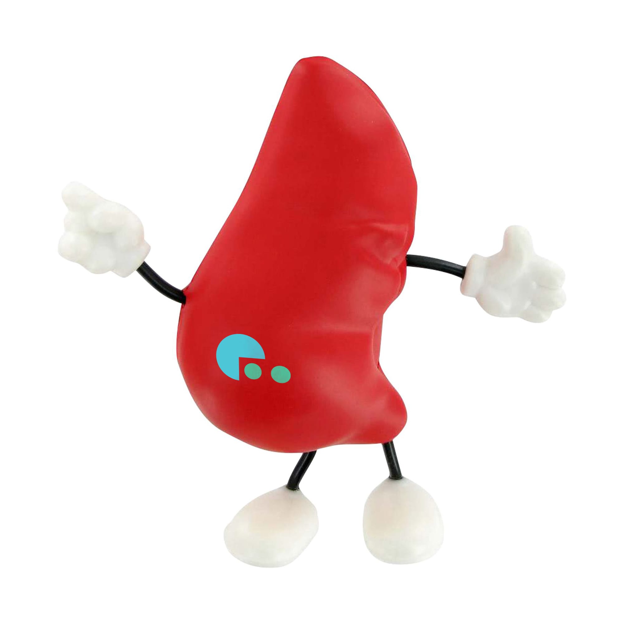 A red liver-shaped stress reliever with white hands and feet, featuring a small logo on its side. Liver with Hand And Leg Shape Stress Reliever - Image 1