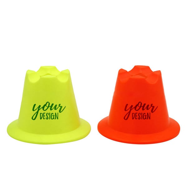 A football training sign bucket set in bright yellow and orange, featuring a logo and a design area. A football training sign bucket set in bright yellow and orange, featuring a logo and a design area.