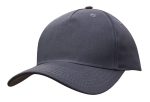 A cotton twill cap in dark grey, featuring a curved brim and a logo on the front.