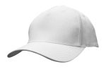 A white cotton twill cap with a curved brim and an unembellished design, featuring a logo on the front.