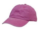 A pink enzyme-washed pigment dyed cotton twill cap with a curved brim and stitching details.
