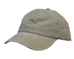 A beige enzyme washed pigment dyed cotton twill cap with a logo on the front.