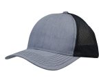 A grey cap made from brushed poly cotton marle with a black honeycomb mesh back and a curved brim.