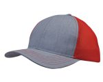 A grey cap with red honeycomb mesh panels and contrasting stitching, featuring a curved brim and a logo.