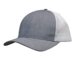 A grey cap featuring a light brushed poly cotton marle front and honeycomb mesh sides. It has a logo on the front.