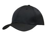 A black sports cap with a curved brim, featuring a logo on the front.
