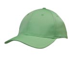 A green sports cap with a curved brim and stitched detailing, featuring a logo on the front.