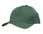 A green sports cap with a structured design and curved brim, featuring a logo on the side.
