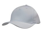 A white sports cap featuring a curved peak and a logo on the side.