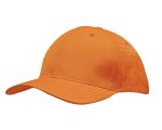 An orange cap with circle perforations, featuring a curved brim and a logo on the side.