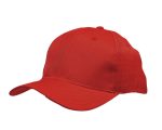 A red cap made from breathable poly twill, featuring circular perforations for ventilation.