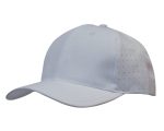 A white cap with circle perforations on the side and a curved brim. It features a logo on the front.