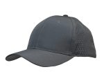 A grey cap featuring triangle perforations on the sides and a solid front panel. It has a logo on the front.