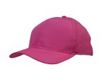 A pink cap featuring triangle perforations on the side and a curved brim. It has a logo on the front.