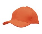 An orange cap with perforated triangle detailing and a curved brim. The cap features an adjustable strap at the back.