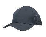 A grey cap featuring perforated panels for breathability and a curved brim. It includes a logo on the front.