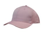 A pink sports cap featuring perforated panels for breathability and a curved visor. Includes branding on the side.