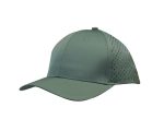 A green cap featuring tear drop perforations on the sides and a solid front panel. It has a small logo on it.