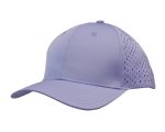 A purple sports cap with tear drop perforations on the sides and a curved brim. It features a logo on the front.