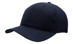 A navy blue cap made from recycled breathable poly twill, featuring a rounded crown and a curved visor.