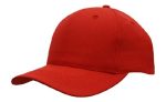 A red breathable poly twill cap with a curved brim and ventilation holes. It features a logo on the front.