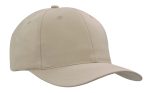 A beige recycled breathable poly twill cap with a logo on the front and a curved brim.