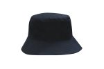 A dark blue bucket hat made from recycled breathable poly twill, featuring a simple, unembellished design.