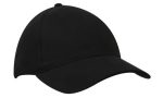 A black organic brushed heavy cotton cap with a curved brim and a branding logo.