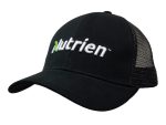 A black organic brushed heavy cotton cap with a mesh back and a logo on the front.