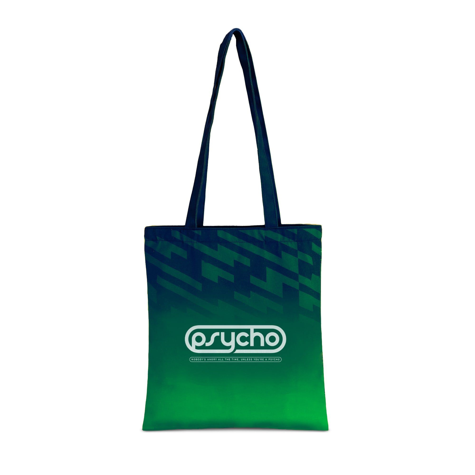 A green and navy tote bag with a logo, featuring two long handles and a professional design. 220gsm Sublimation Canvas Tote Bag - Image 1