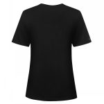 A black cotton t-shirt featuring a plain design with short sleeves and a logo on the side.