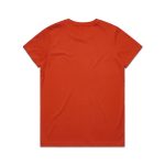 An orange t-shirt with a plain back design and a branding logo at the neck.