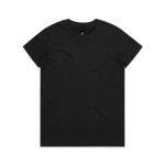 A black T-shirt featuring a round neckline and short sleeves, with a brand logo inside the collar.