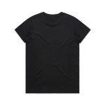 A black T-shirt featuring a plain back design and a logo.