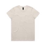 A plain cream-coloured T-shirt made of soft fabric with a simple crew neckline. It features a logo tag inside.
