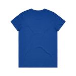 A blue t-shirt featuring a plain back design. Includes a branding logo.
