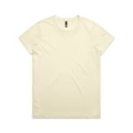A plain light yellow t-shirt with a round neck, featuring a brand label on the neckline.