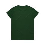 A green t-shirt with a crew neckline and short sleeves, featuring a logo on the back.