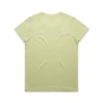 A light green T-shirt with a round neckline and short sleeves, featuring a logo.