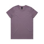 A purple t-shirt featuring a crew neck design and a label on the inside neckline.