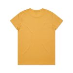 A yellow T-shirt with a plain back and a logo on the neckline.