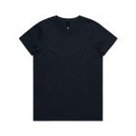 A dark navy t-shirt featuring a round neckline, short sleeves, and a simple design with a logo.