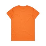 An orange T-shirt displayed flat, featuring a standard crew neck and short sleeves. The back is plain with no design.