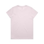A plain light pink T-shirt with a round neckline and short sleeves, featuring a logo on the back.