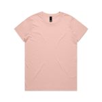 A light pink t-shirt with a round neck and short sleeves, featuring a logo at the tag.