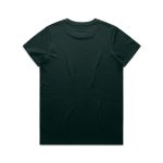 A green t-shirt displayed from the back, featuring a plain design and a logo on the neck.